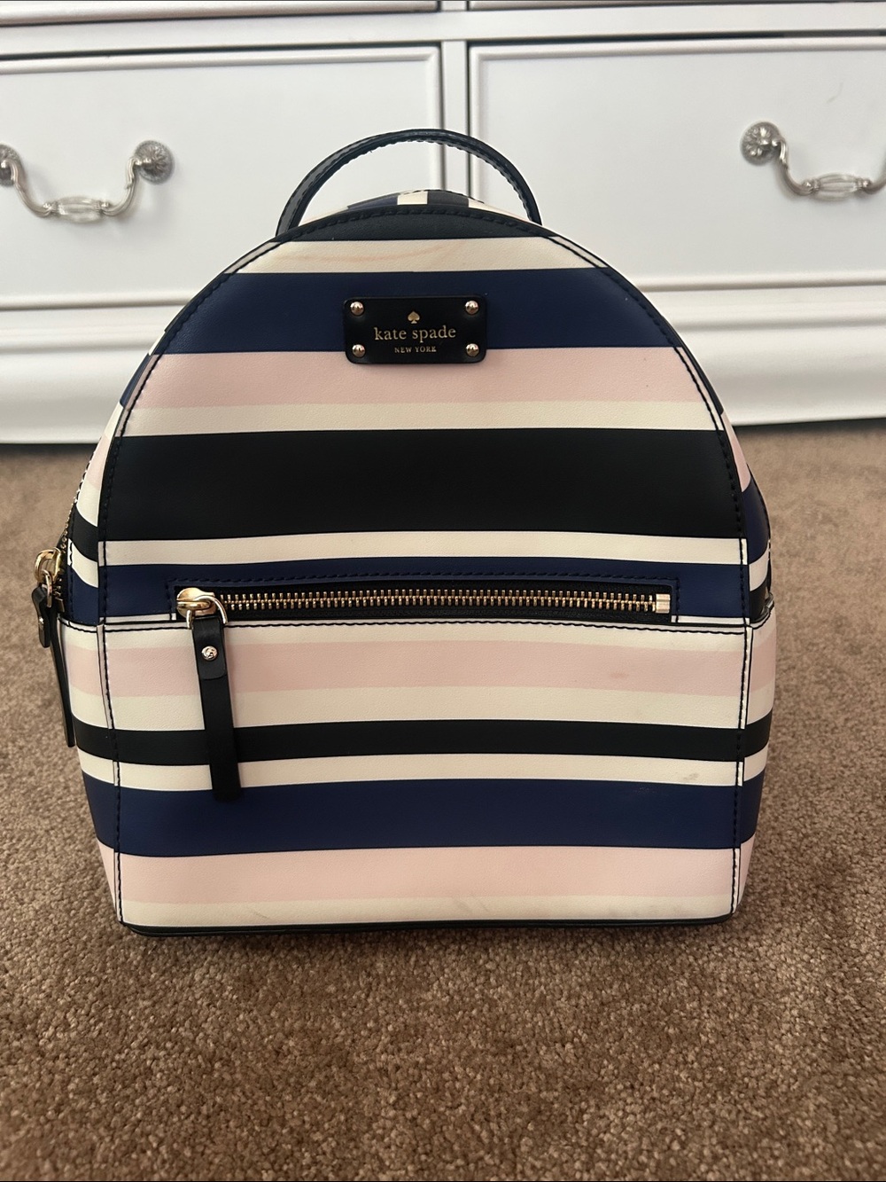 kate spade Striped Mini Backpack in Navy, Black & Pale Pink